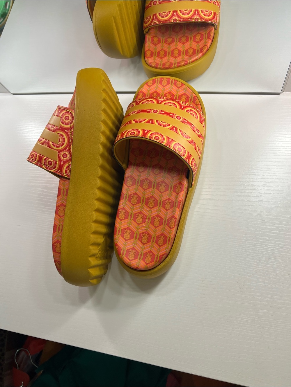 adidas Originals orange and Yellow Patterned Slide Sandals - Picture 4 of 12